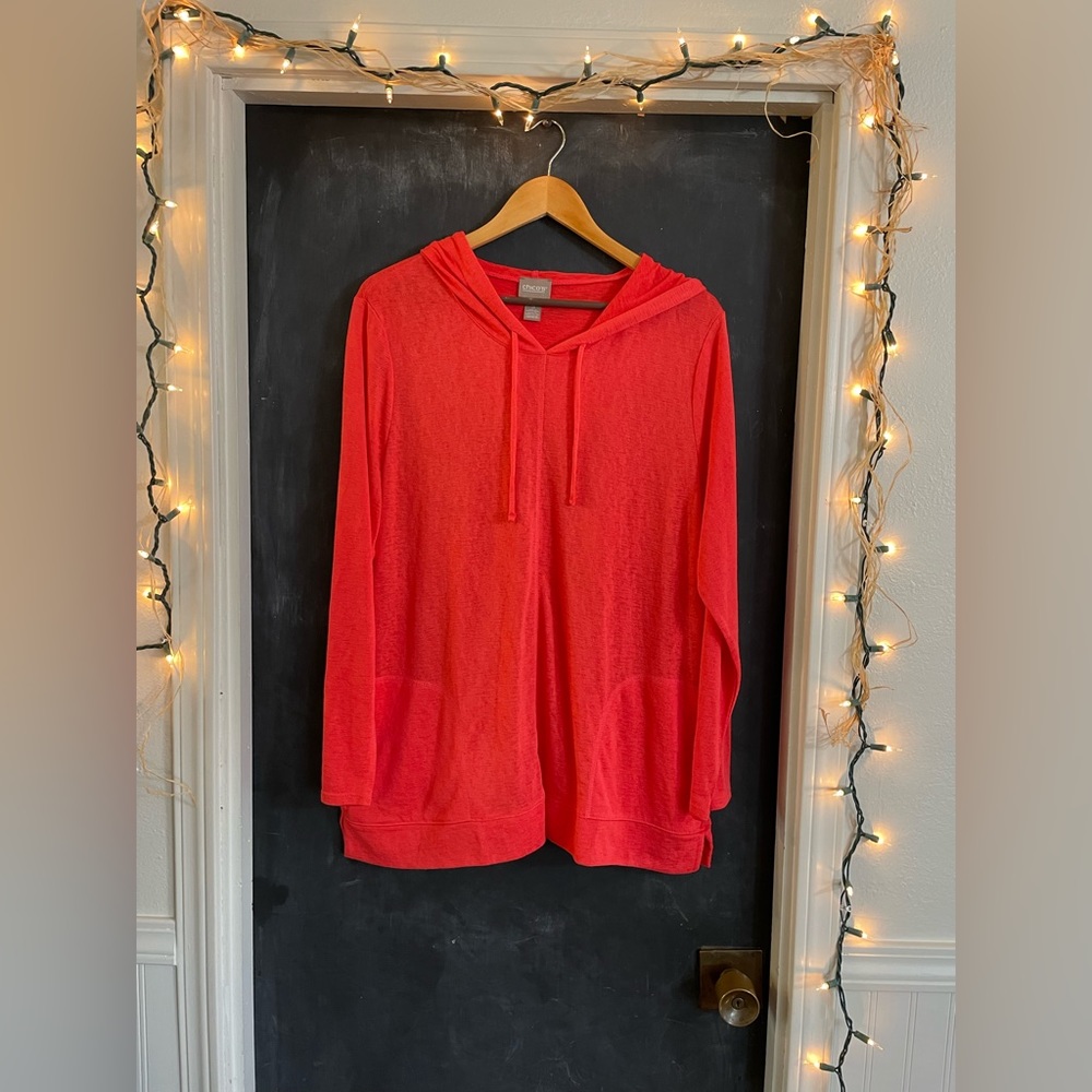 Chico’s Hooded Long Sleeve, Size 3, Coral